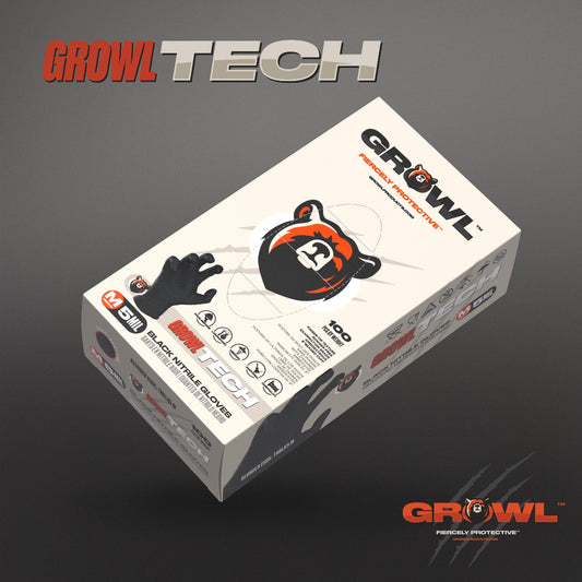 GROWL TECH 5MIL BLACK EXAM PF NITRILE GLOVES - CASE (10 BOXES/CASE)